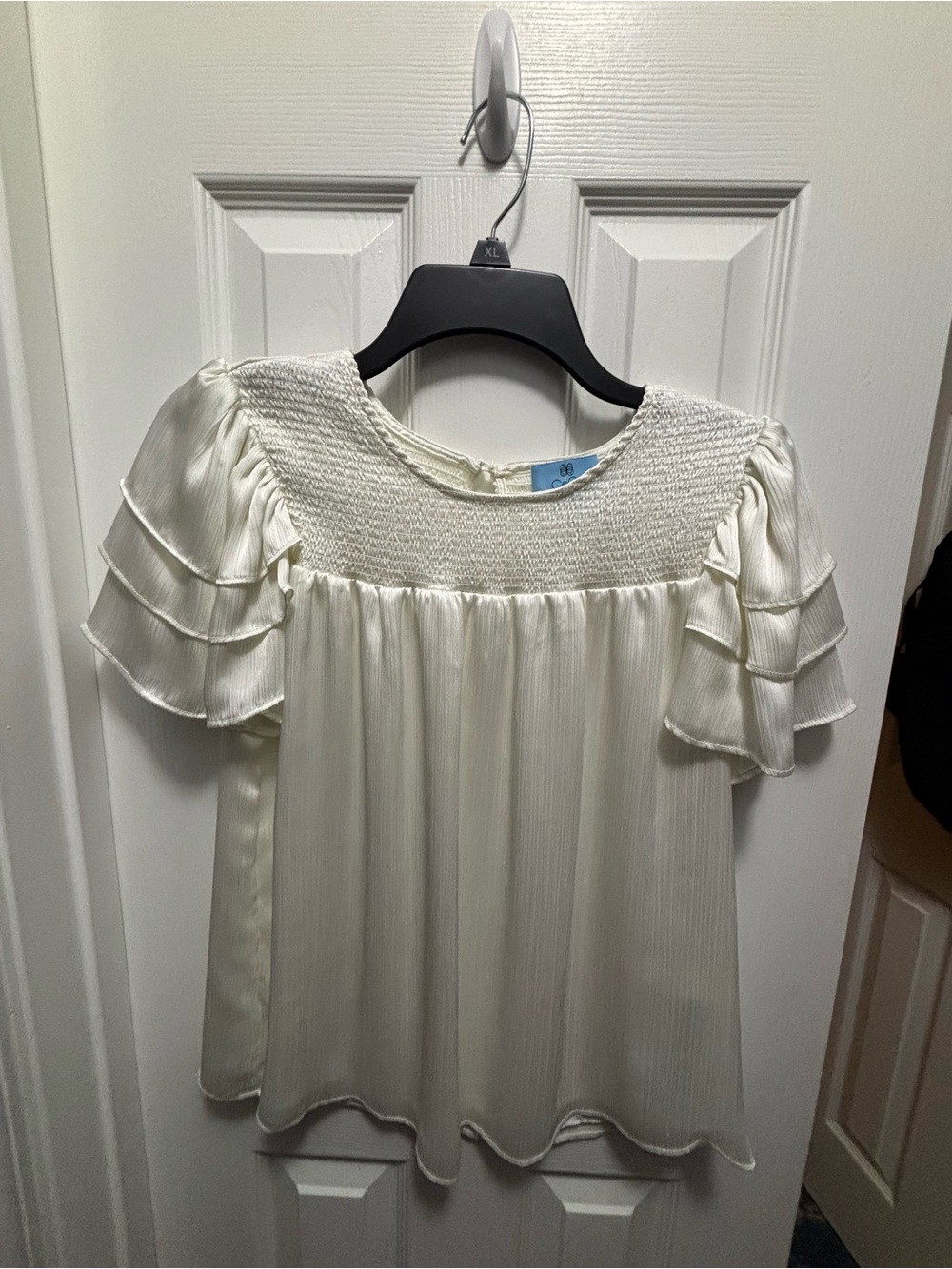 CeCe Ivory Smocked Flutter Sleeve Blouse